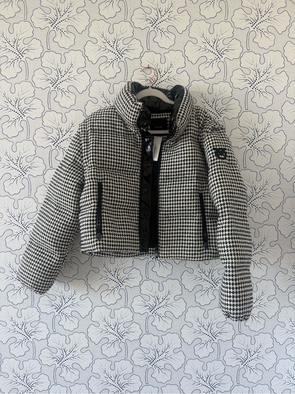 Pinko Black & White Houndstooth Puffer Jacket
